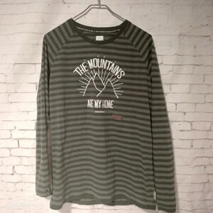 Maloja Men's Sz Medium Shirt Gray Striped Crew Neck Long Sleeves Tees Hiking